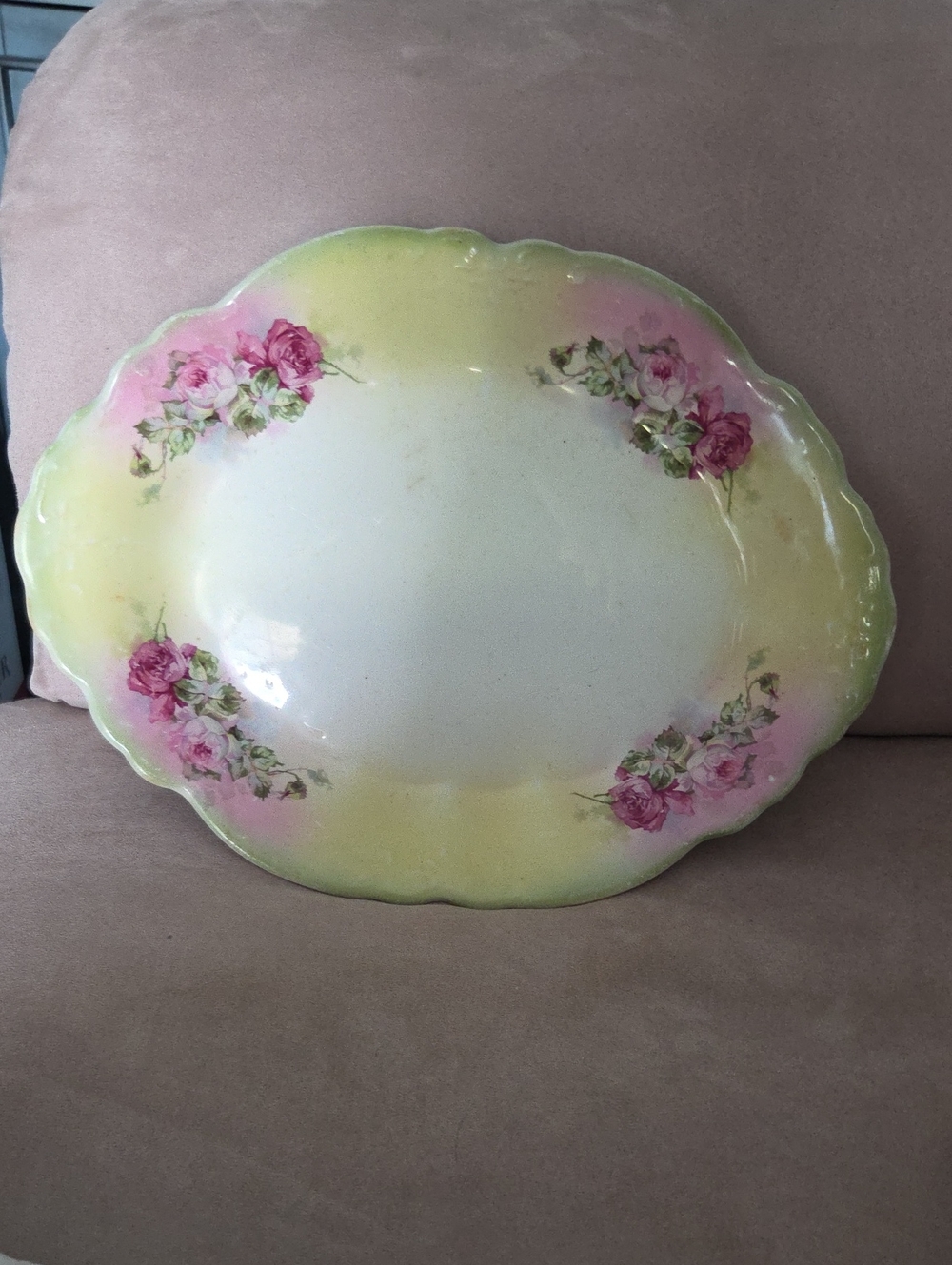 Vintage Floral Scalloped Serving Platter - Pink & Yellow Rose Design